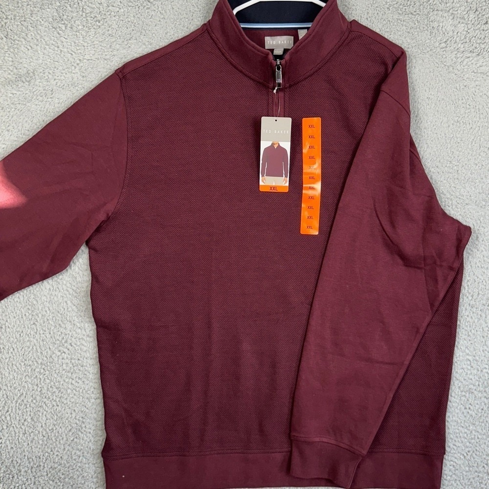 NEW Ted Baker Sweater Mens 2XL Maroon Quarter Zip Pullover Mock Neck Long Sleeve